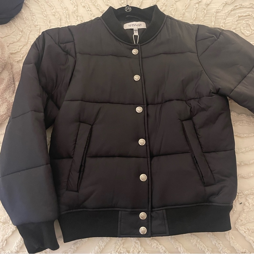 Derek Lam Crosby bomber jacket with puff sleeve and silver button detailing - L